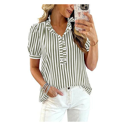 Fashion Check👕 Bluză casual pentru femei, cu volane și mâneci bufante