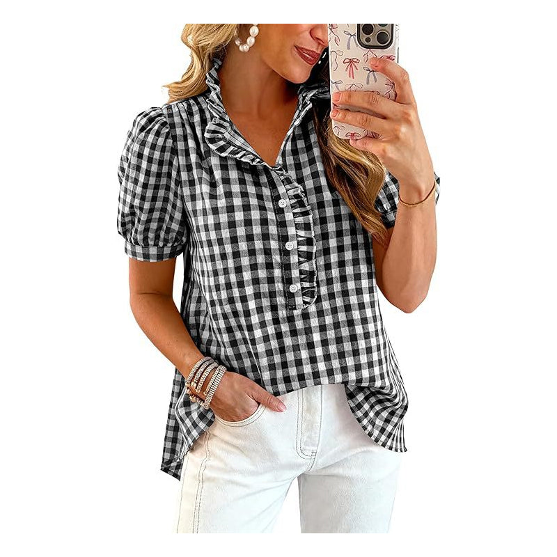 Fashion Check👕 Bluză casual pentru femei, cu volane și mâneci bufante