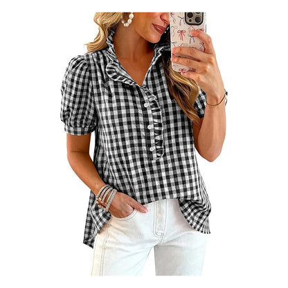 Fashion Check👕 Bluză casual pentru femei, cu volane și mâneci bufante
