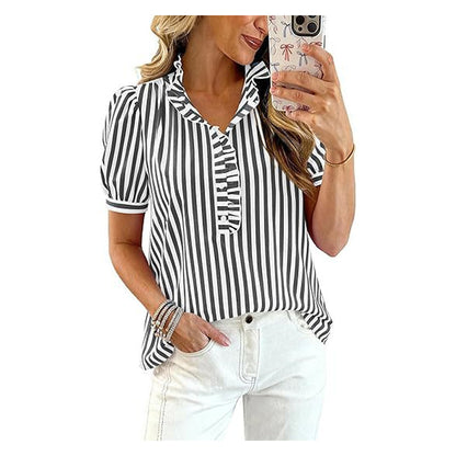 Fashion Check👕 Bluză casual pentru femei, cu volane și mâneci bufante
