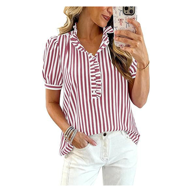 Fashion Check👕 Bluză casual pentru femei, cu volane și mâneci bufante