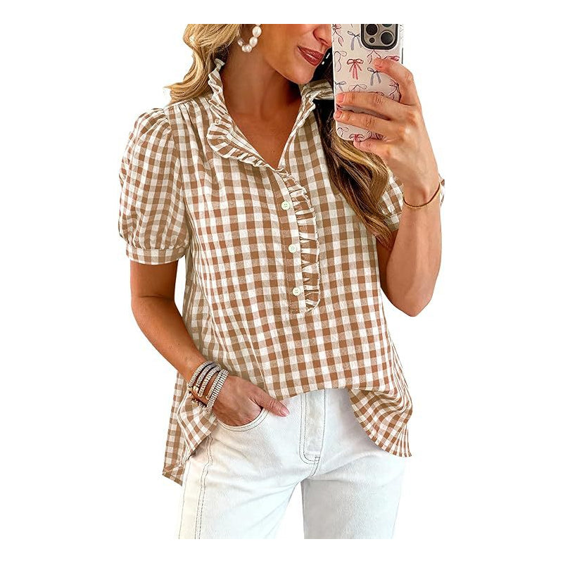 Fashion Check👕 Bluză casual pentru femei, cu volane și mâneci bufante