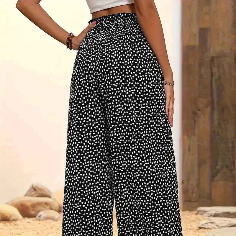 Oferte speciale pentru mărimi mari😍Pantaloni largi cu talie înaltă și smocuri pentru femei