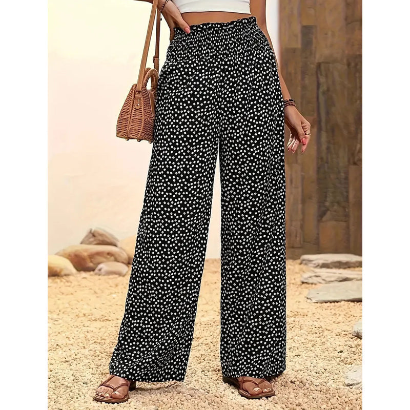 Oferte speciale pentru mărimi mari😍Pantaloni largi cu talie înaltă și smocuri pentru femei
