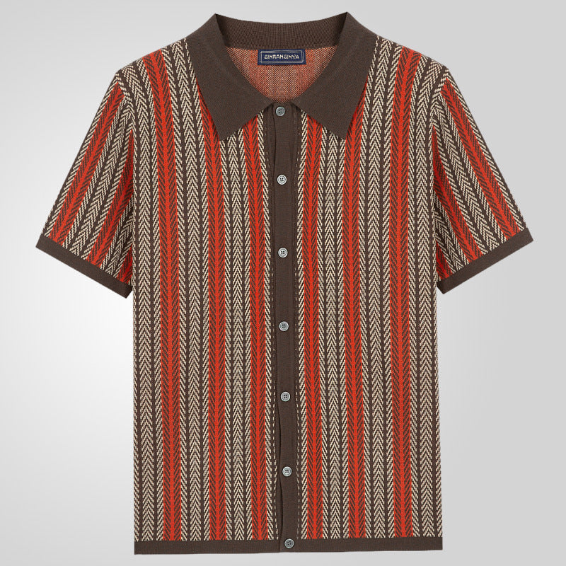 Cămașă bărbați cu mânecă scurtă din tricot herringbone👔