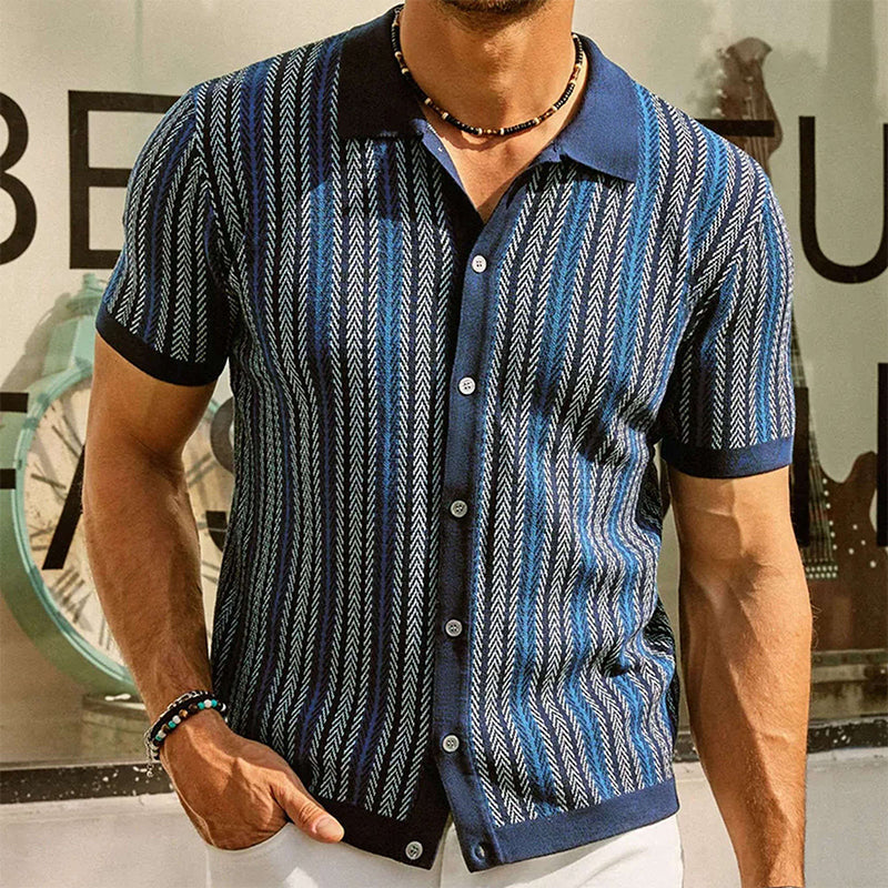 Cămașă bărbați cu mânecă scurtă din tricot herringbone👔
