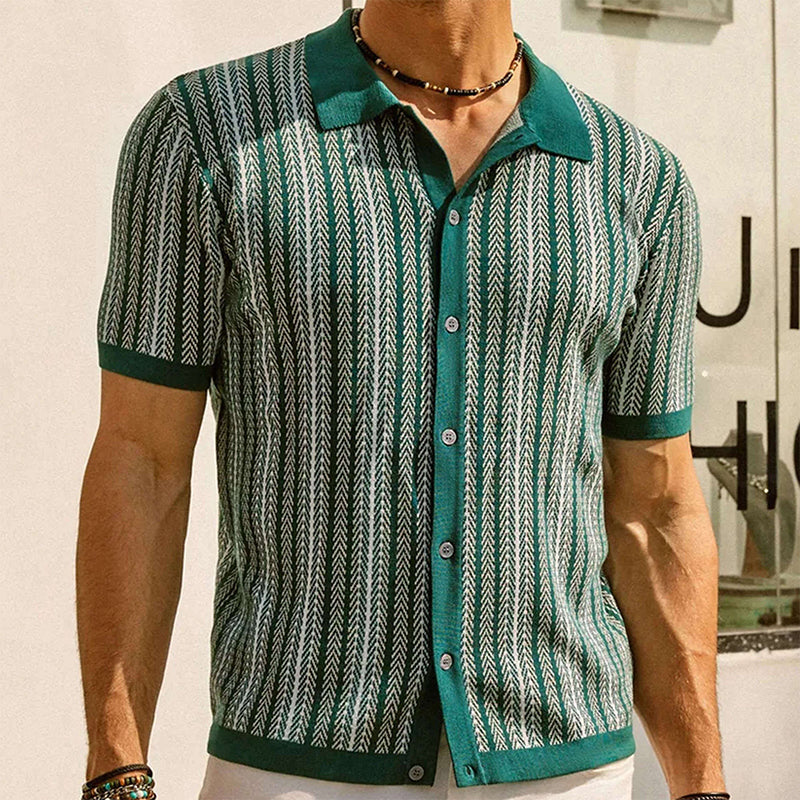 Cămașă bărbați cu mânecă scurtă din tricot herringbone👔