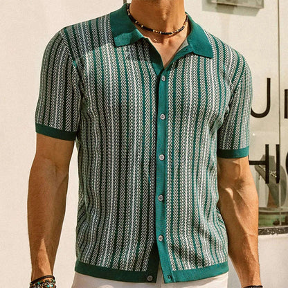 Cămașă bărbați cu mânecă scurtă din tricot herringbone👔