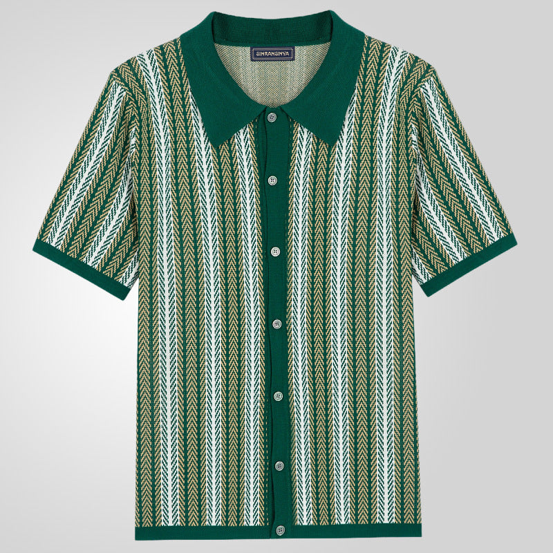 Cămașă bărbați cu mânecă scurtă din tricot herringbone👔