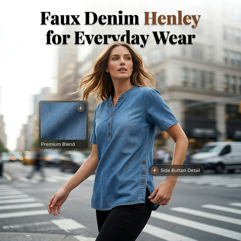 Bluză casual pentru femei, cu aspect de denim, respirabilă