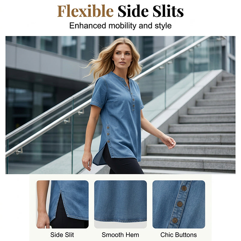 Bluză casual pentru femei, cu aspect de denim, respirabilă