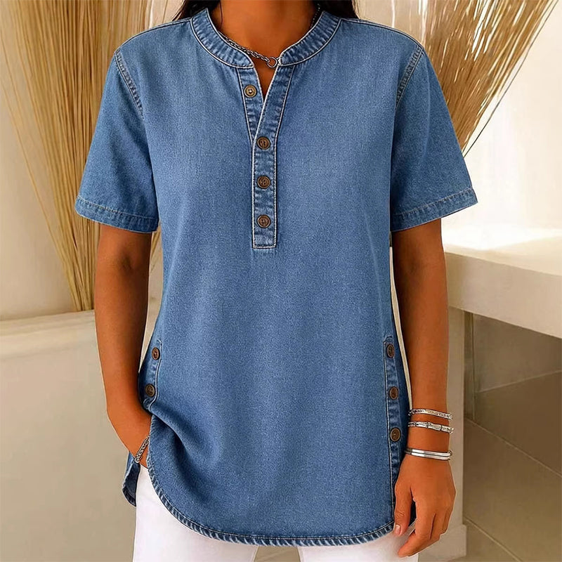 Bluză casual pentru femei, cu aspect de denim, respirabilă