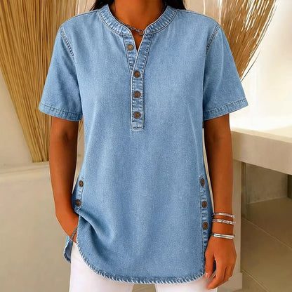 Bluză casual pentru femei, cu aspect de denim, respirabilă