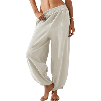 Pantaloni casual pentru femei, cu talie elastică și picioare largi