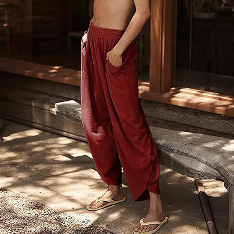 Pantaloni casual pentru femei, cu talie elastică și picioare largi