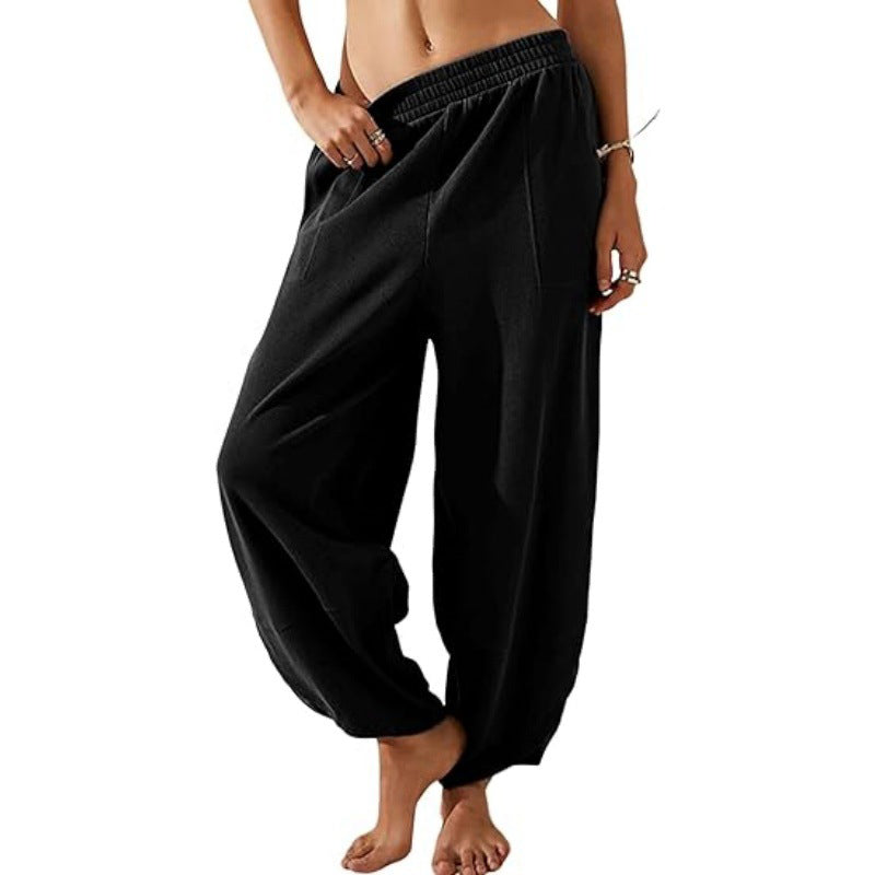 Pantaloni casual pentru femei, cu talie elastică și picioare largi