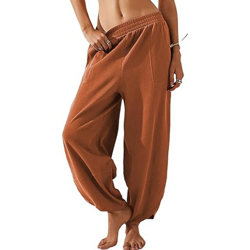 Pantaloni casual pentru femei, cu talie elastică și picioare largi