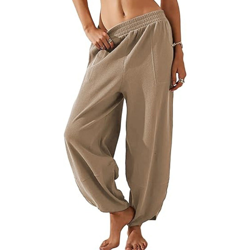 Pantaloni casual pentru femei, cu talie elastică și picioare largi