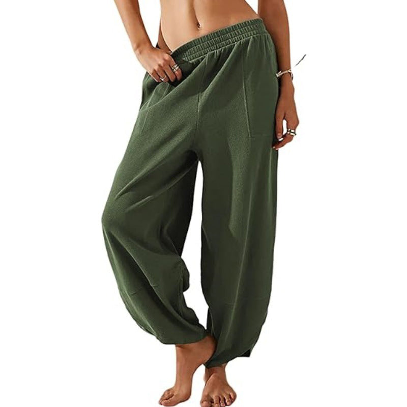 Pantaloni casual pentru femei, cu talie elastică și picioare largi