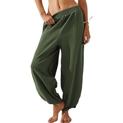 Pantaloni casual pentru femei, cu talie elastică și picioare largi