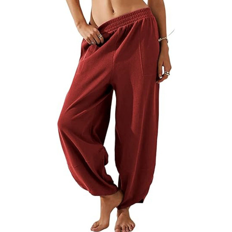 Pantaloni casual pentru femei, cu talie elastică și picioare largi