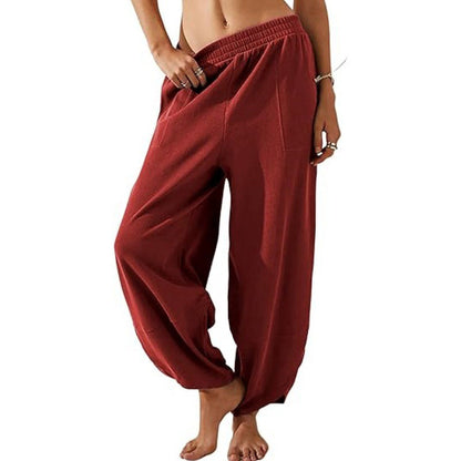 Pantaloni casual pentru femei, cu talie elastică și picioare largi