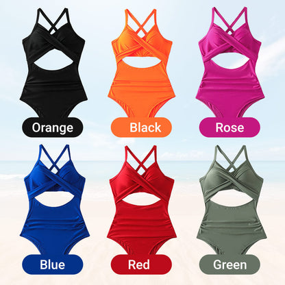 Costum de baie modelator pentru femei, cu croială decupată în față și nervuri solide
