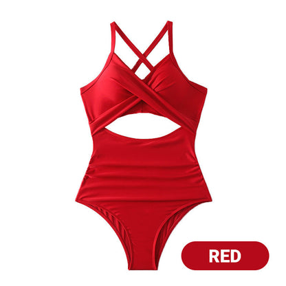 Costum de baie modelator pentru femei, cu croială decupată în față și nervuri solide