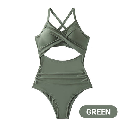 Costum de baie modelator pentru femei, cu croială decupată în față și nervuri solide