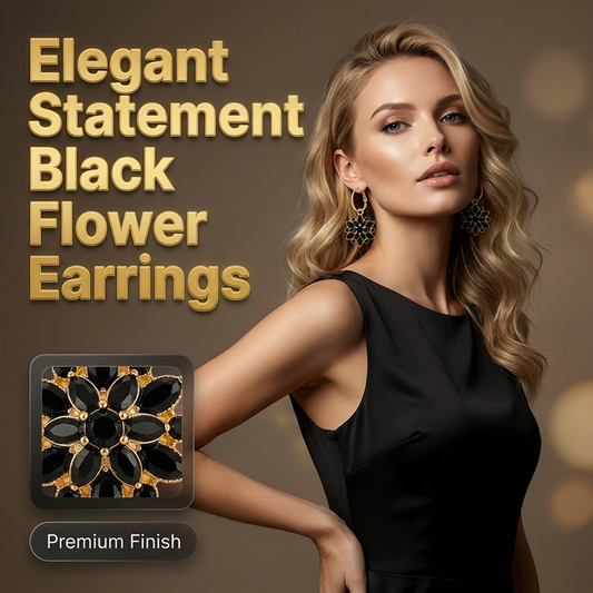 👱‍♀️💖 Cercei eleganți negri cu flori – Design rafinat, potriviți pentru ocazii speciale sau zi de zi! ✨ Plată la livrare!