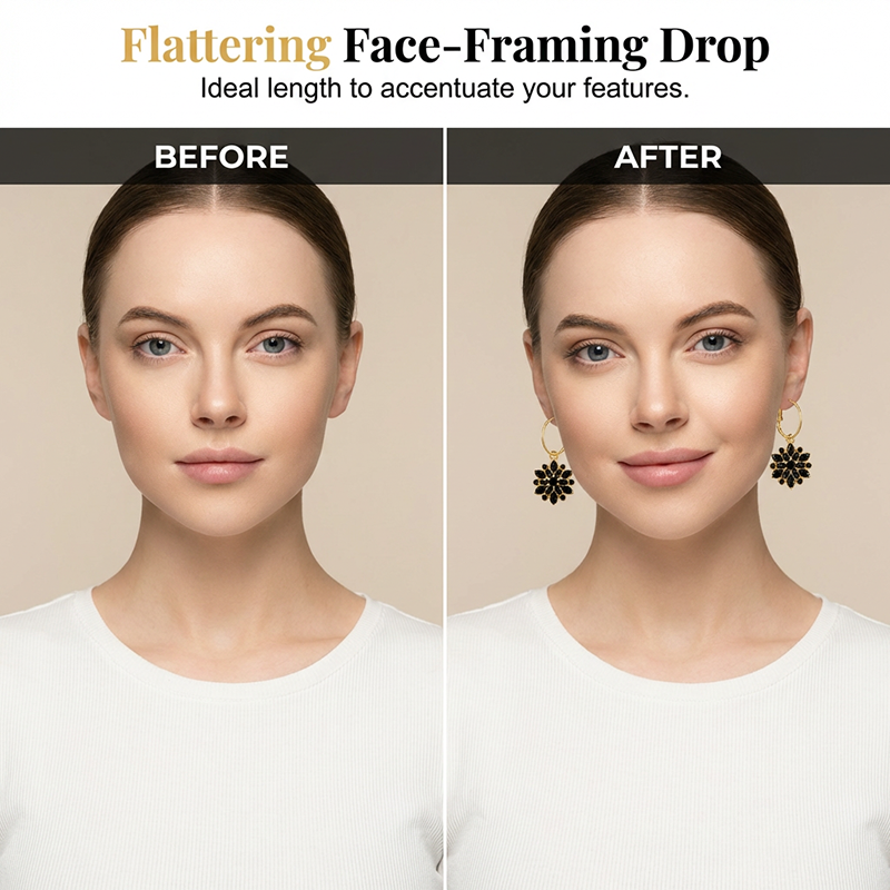 👱‍♀️💖 Cercei eleganți negri cu flori – Design rafinat, potriviți pentru ocazii speciale sau zi de zi! ✨ Plată la livrare!