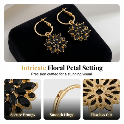 👱‍♀️💖 Cercei eleganți negri cu flori – Design rafinat, potriviți pentru ocazii speciale sau zi de zi! ✨ Plată la livrare!