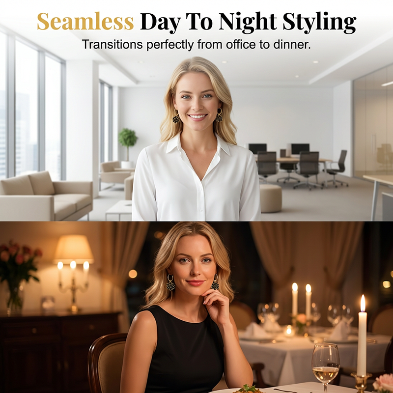 👱‍♀️💖 Cercei eleganți negri cu flori – Design rafinat, potriviți pentru ocazii speciale sau zi de zi! ✨ Plată la livrare!