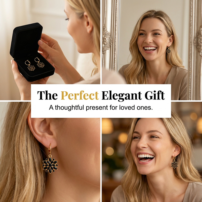 👱‍♀️💖 Cercei eleganți negri cu flori – Design rafinat, potriviți pentru ocazii speciale sau zi de zi! ✨ Plată la livrare!