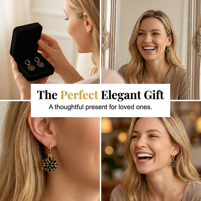 👱‍♀️💖 Cercei eleganți negri cu flori – Design rafinat, potriviți pentru ocazii speciale sau zi de zi! ✨ Plată la livrare!