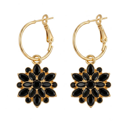 👱‍♀️💖 Cercei eleganți negri cu flori – Design rafinat, potriviți pentru ocazii speciale sau zi de zi! ✨ Plată la livrare!