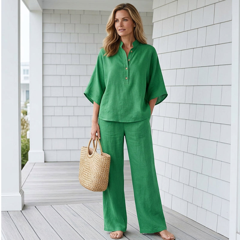 👚 Set femei – bluză cu guler ridicat + pantaloni largi. Elegant și confortabil, potrivit pentru birou sau evenimente. ✨ Plată la livrare!