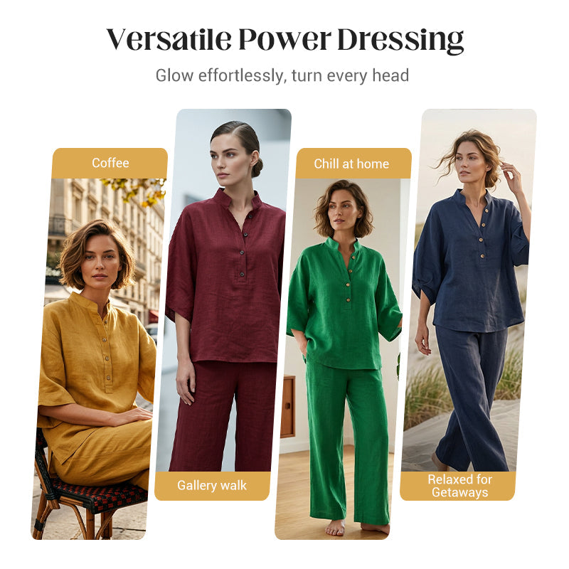 👚 Set femei – bluză cu guler ridicat + pantaloni largi. Elegant și confortabil, potrivit pentru birou sau evenimente. ✨ Plată la livrare!