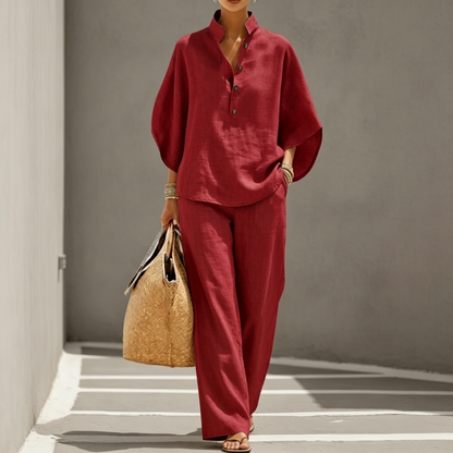 👚 Set femei – bluză cu guler ridicat + pantaloni largi. Elegant și confortabil, potrivit pentru birou sau evenimente. ✨ Plată la livrare!