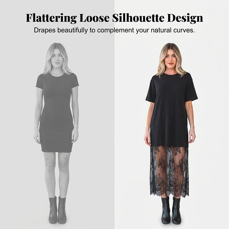Ofertă specială de Ziua Mamei❤️Rochie tip tricou cu aspect stratificat modern și tiv din dantelă