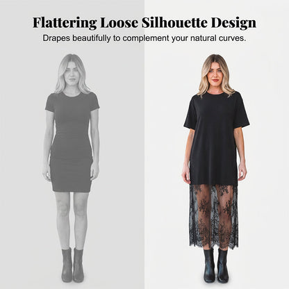 Ofertă specială de Ziua Mamei❤️Rochie tip tricou cu aspect stratificat modern și tiv din dantelă