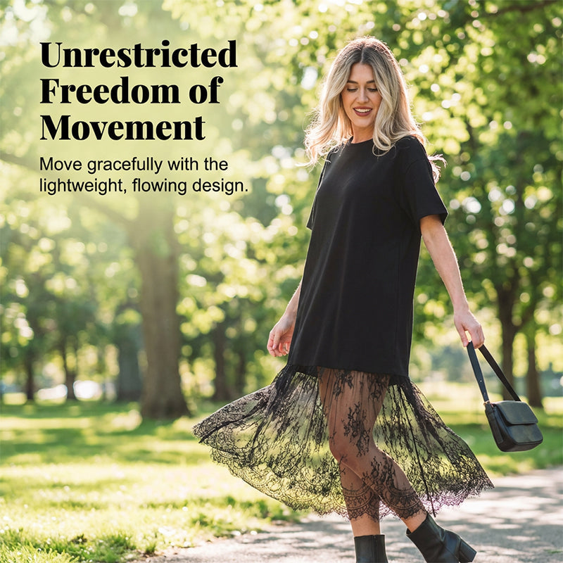 Ofertă specială de Ziua Mamei❤️Rochie tip tricou cu aspect stratificat modern și tiv din dantelă