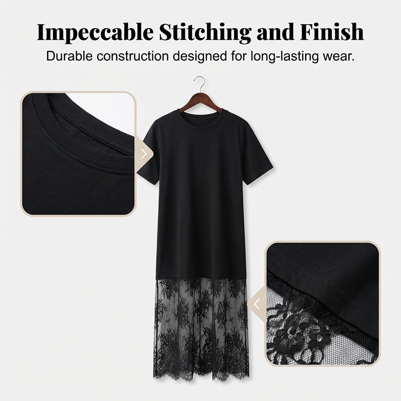 Ofertă specială de Ziua Mamei❤️Rochie tip tricou cu aspect stratificat modern și tiv din dantelă