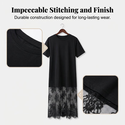 Ofertă specială de Ziua Mamei❤️Rochie tip tricou cu aspect stratificat modern și tiv din dantelă