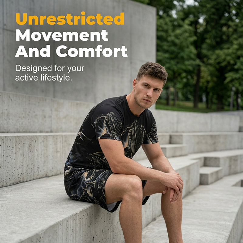 🔥💥 Bărbați: cel mai confortabil set pe care îl vei purta vara asta Tricou cu imprimeu în relief + pantaloni scurți – gata de purtat ✅ Nu mai sta să cauți piese separate