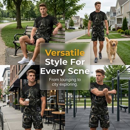 🔥💥 Bărbați: cel mai confortabil set pe care îl vei purta vara asta Tricou cu imprimeu în relief + pantaloni scurți – gata de purtat ✅ Nu mai sta să cauți piese separate