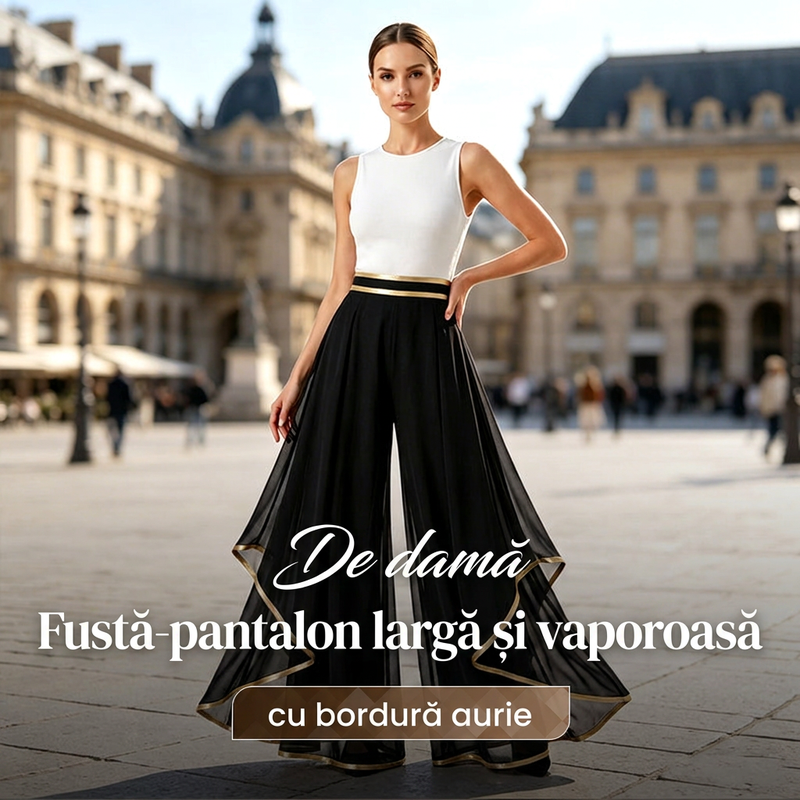🎉 Oferte speciale de sărbători! Pantaloni eleganți, talie largă, croială lejeră, ornamente aurii. ✨ Plată la livrare!