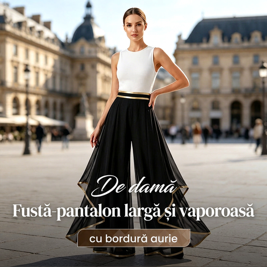 🎉 Oferte speciale de sărbători! Pantaloni eleganți, talie largă, croială lejeră, ornamente aurii. ✨ Plată la livrare!