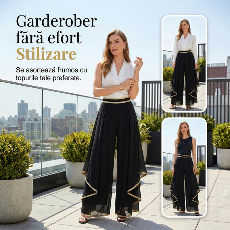 🎉 Oferte speciale de sărbători! Pantaloni eleganți, talie largă, croială lejeră, ornamente aurii. ✨ Plată la livrare!