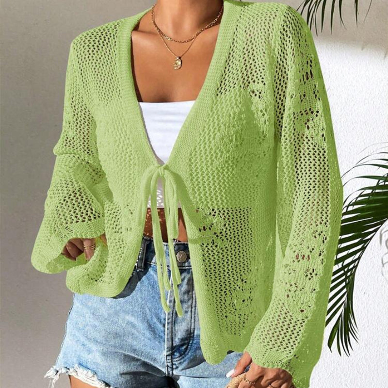 Cardigan Casual, Decoltat în V, Lejer, cu Legături și Decupaje